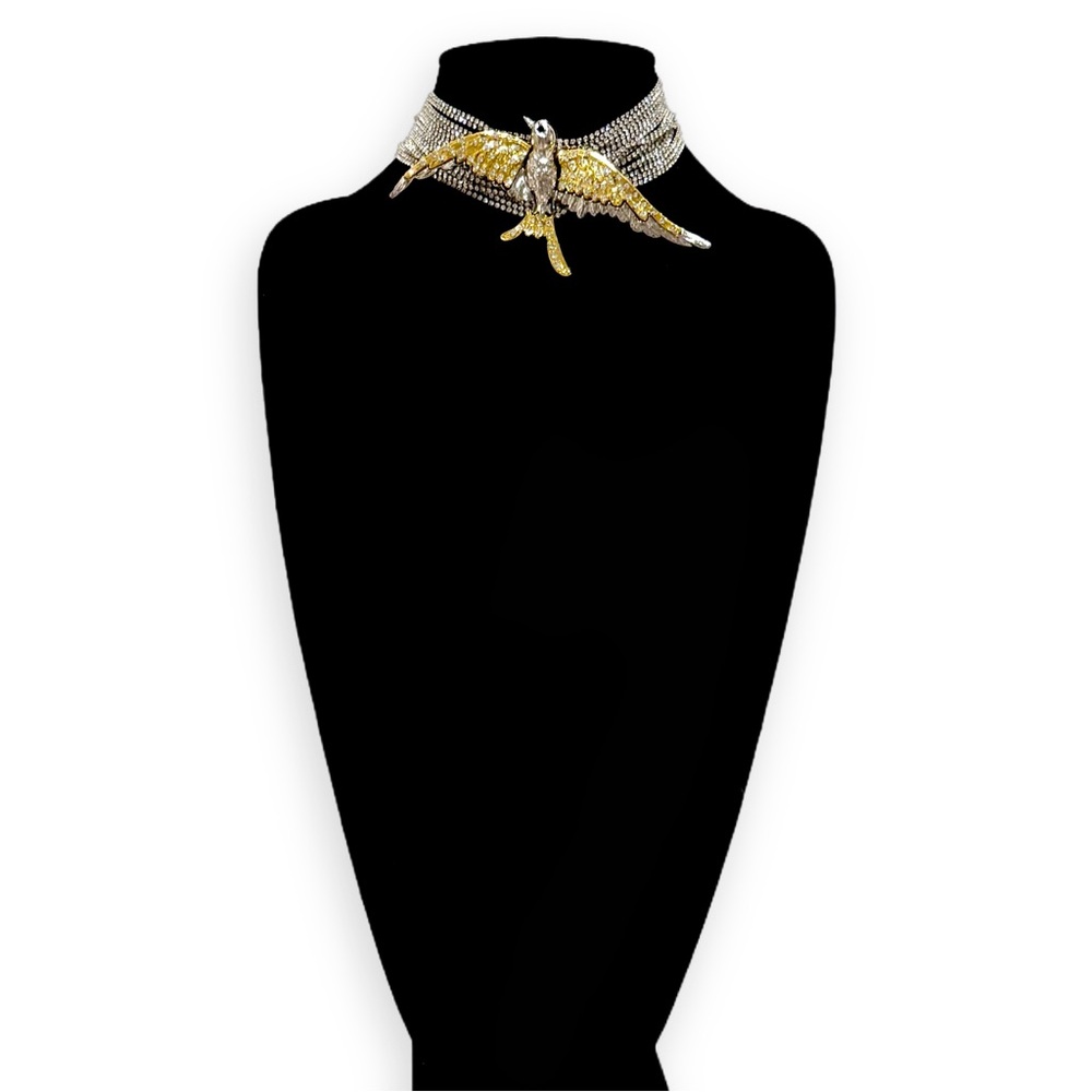ZARA Multistrand Rhinestone Statement Choker w Two-Tone Bird | NWOT - Picture 3 of 14